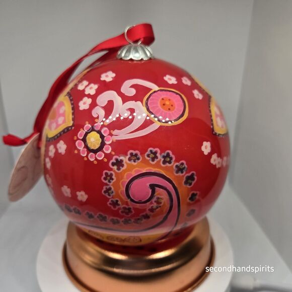 Vera Bradley Raspberry Fizz Glass Ball Ornament Christmas W Box - Picture 7 of 9